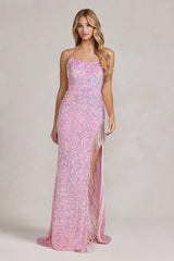 Nox Anabel T1209 Long Formal Fringe Slit Prom Gown