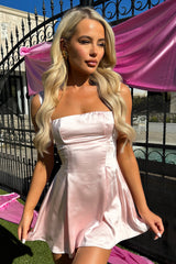 Edina Satin Mini Dress - Pink