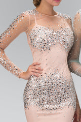 Short Fitted Long Sleeve Cocktail Dress