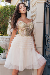 Pleated Short Cocktail Glitter Homecoming Dress