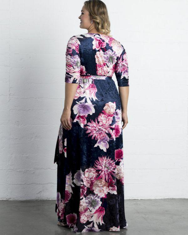 Kiyona Long Formal Plus Size Velvet Wrap Dress