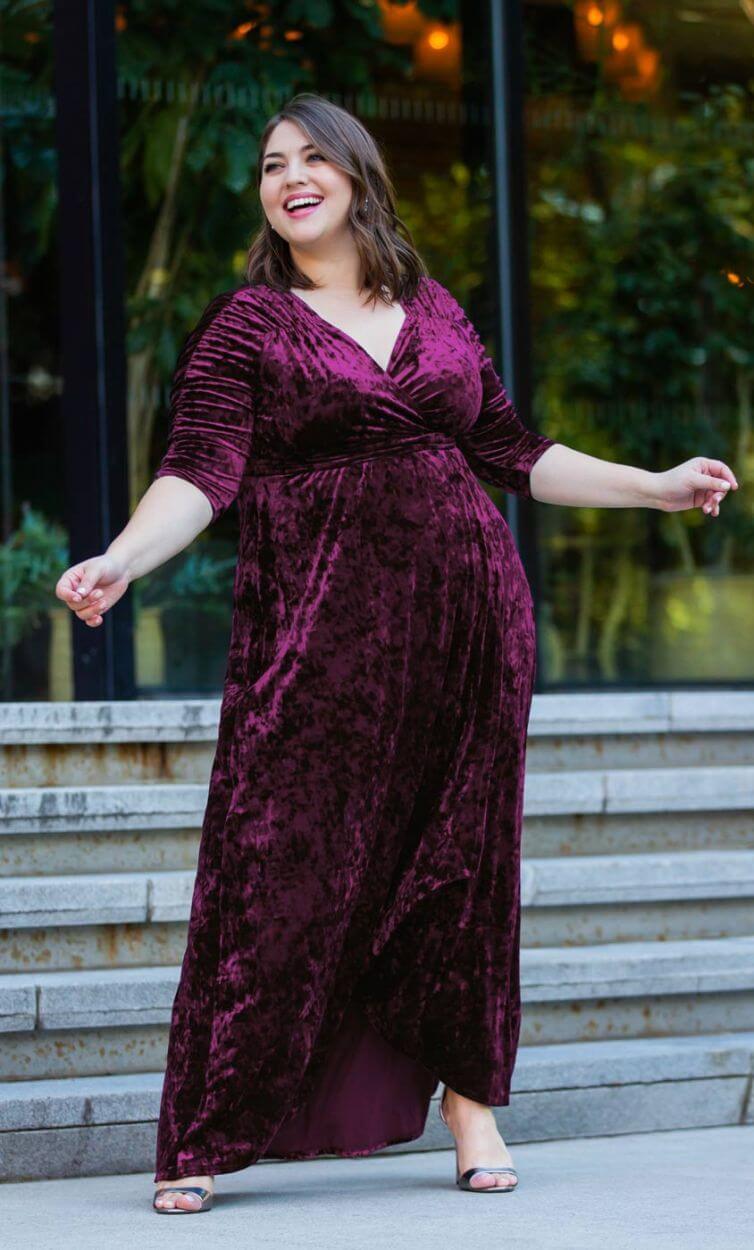 Kiyona Long Formal Plus Size Velvet Wrap Dress