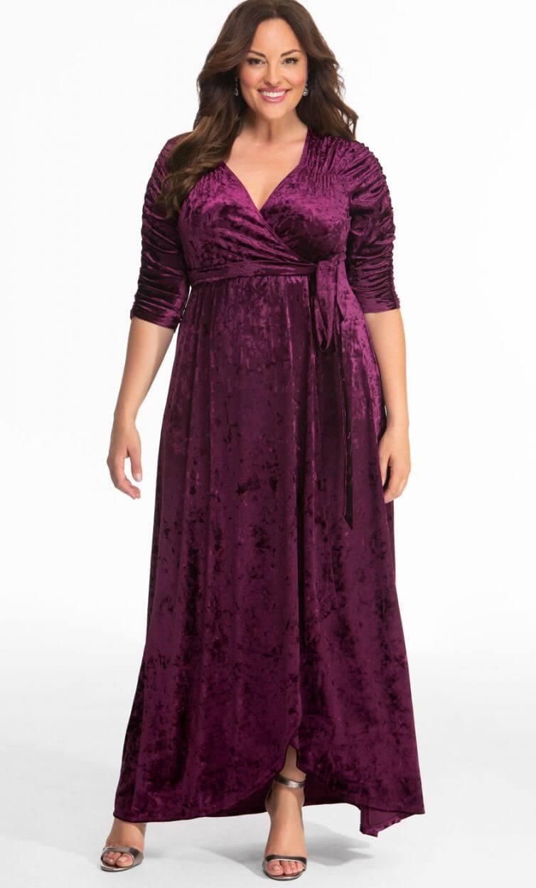 Kiyona Long Formal Plus Size Velvet Wrap Dress