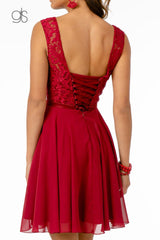 Lace Embellished Bodice Chiffon Short  Graduation Dress