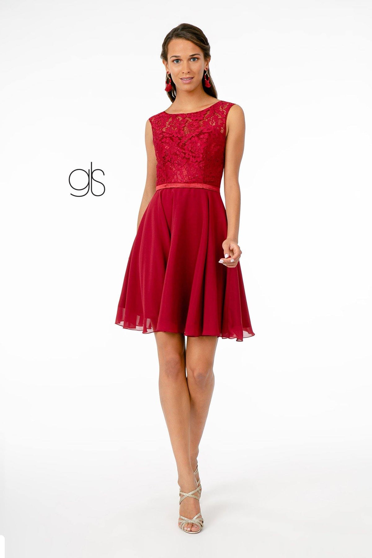 Lace Embellished Bodice Chiffon Short  Graduation Dress