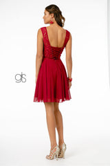 Lace Embellished Bodice Chiffon Short  Graduation Dress