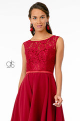 Lace Embellished Bodice Chiffon Short  Graduation Dress