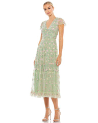 Cap Sleeve Tea Length Dress Cap Sleeves Mac Duggal 35104