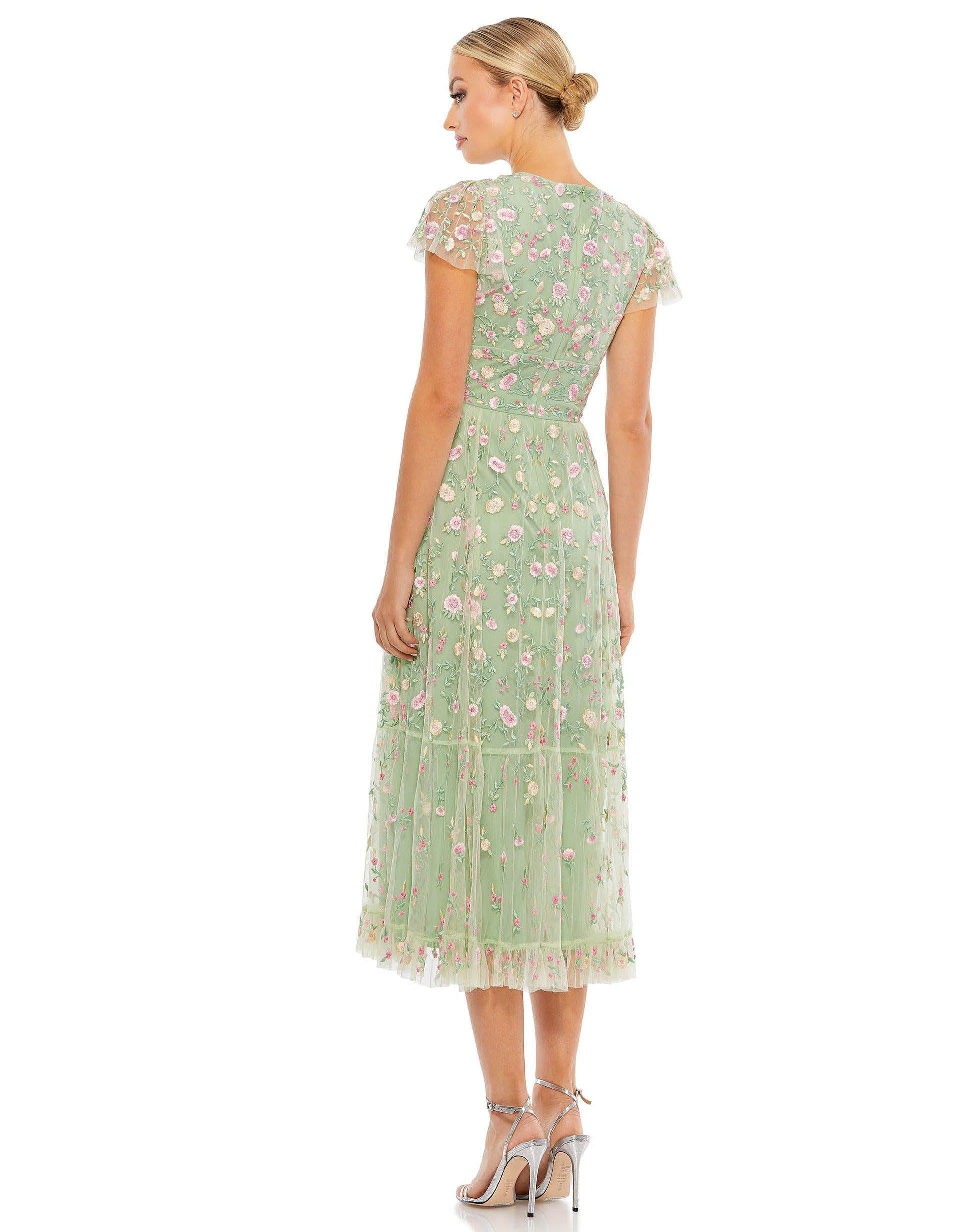 Cap Sleeve Tea Length Dress Cap Sleeves Mac Duggal 35104