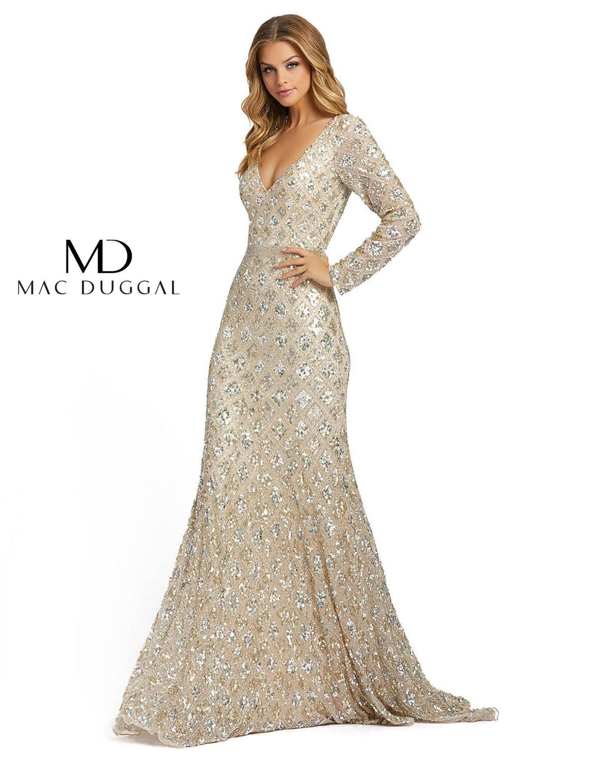Formal Long Sleeve Evening Sequins Dress by Mac Duggal 5021