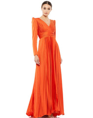 Long Sleeve Formal Pleated Dress Pleated Detail Mac Duggal 26542