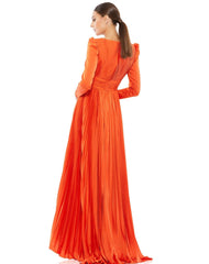 Long Sleeve Formal Pleated Dress Pleated Detail Mac Duggal 26542
