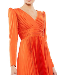 Long Sleeve Formal Pleated Dress Pleated Detail Mac Duggal 26542