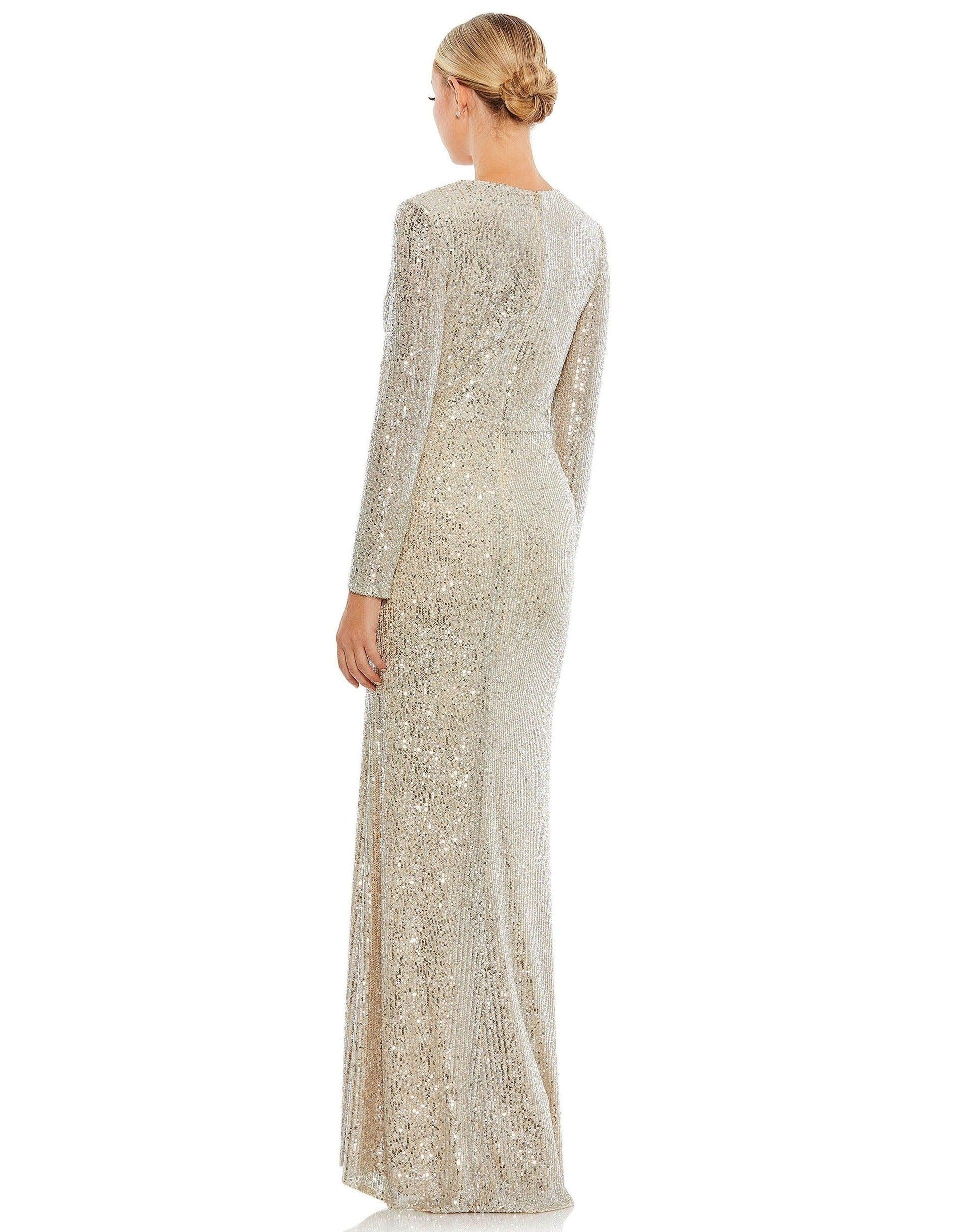 Long Sleeve Formal Sequin Dress Sequin Detail Mac Duggal 26723