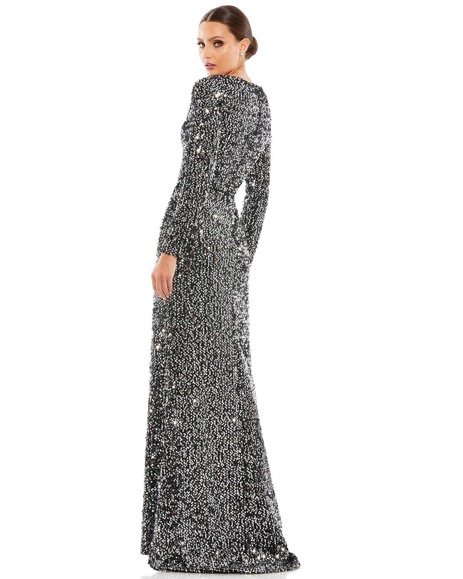 Long Sleeve Sequins Formal Dress Sequins Detail Mac Duggal 26445