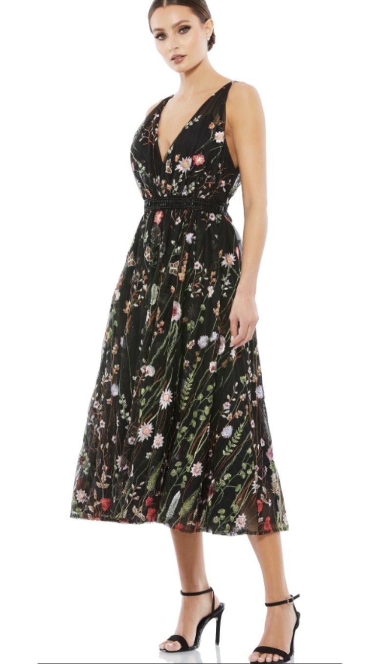 Sleeveless Floral Midi Dress Floral Detail Mac Duggal 26557