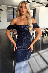 Nara Off Shoulder Sequin Maxi Dress - Navy