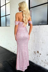 Nara Off Shoulder Sequin Maxi Dress - Pink