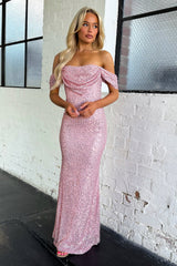 Nara Off Shoulder Sequin Maxi Dress - Pink