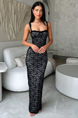 Navala Lace Maxi Dress - Black