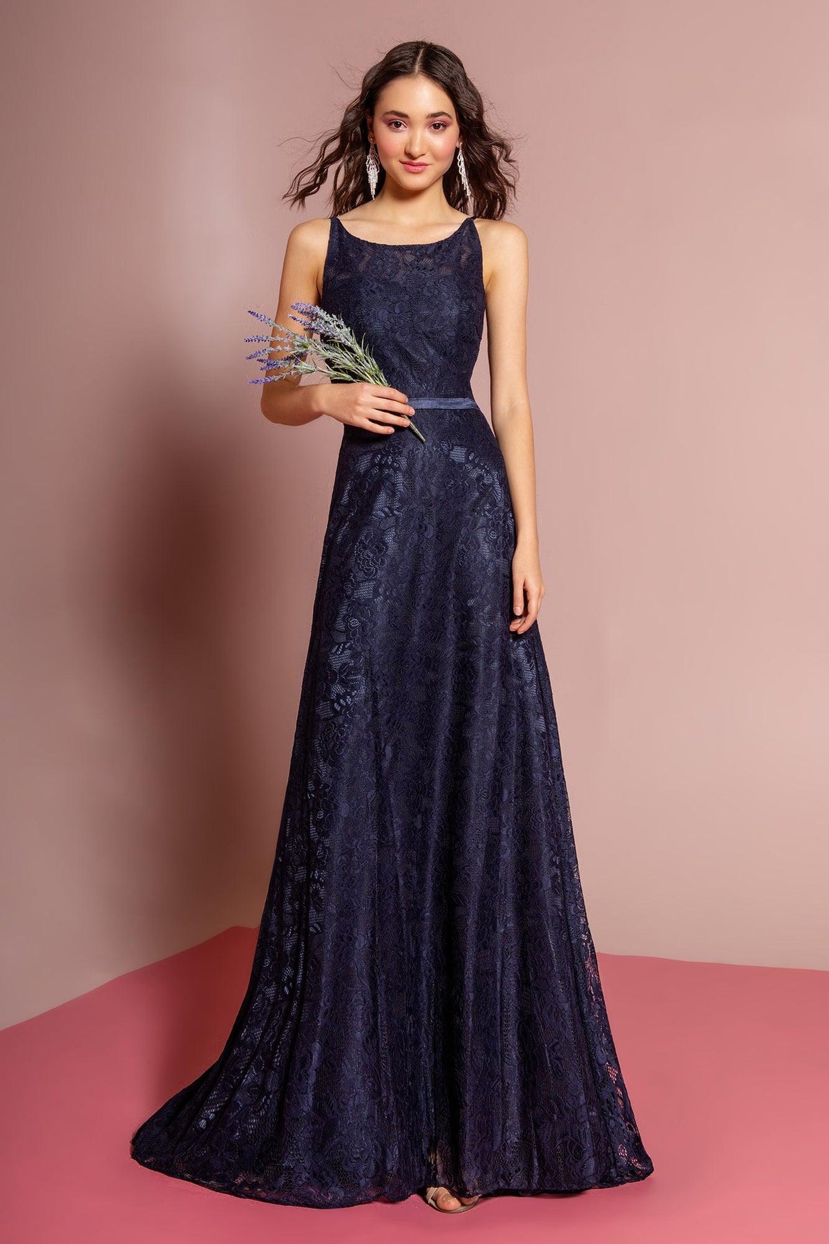 Sleeveless Lace Open Back Prom Dress Formal